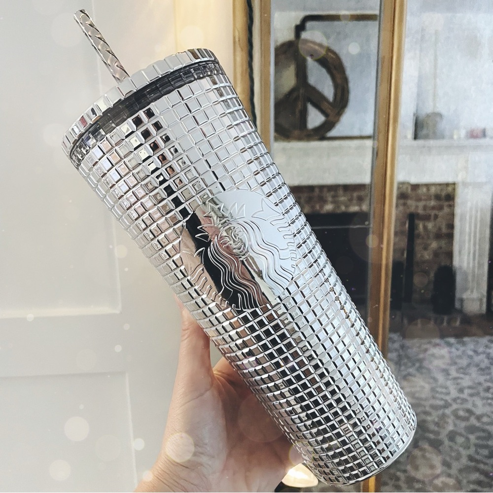 Starbucks 🪩 Disco Grid Metallic Silver Tumbler Cold Cup NWT